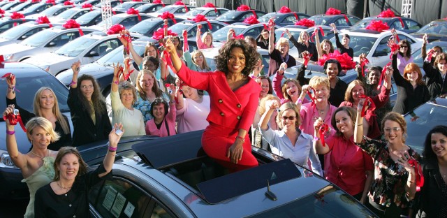 Oh, to be a member of Oprah’s audience on that fateful day in September, 2004, when everyone got a Pontiac.