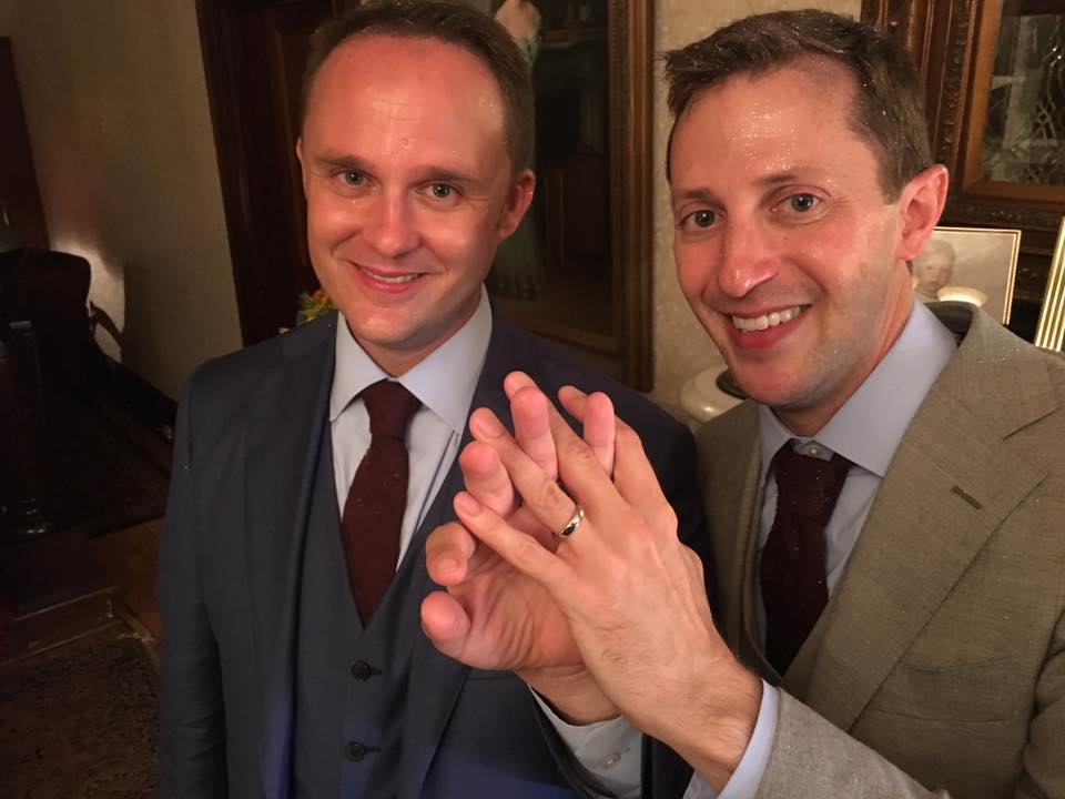 Grooms Brett Zongker and Brian Westley’s wedding was saved by a podcast. Really! 
